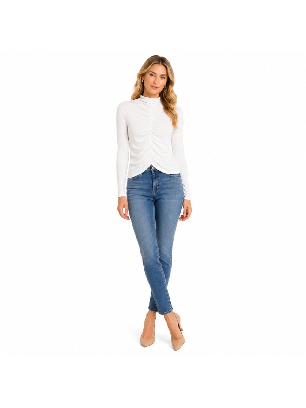 Veronica Bead White Ruched Top